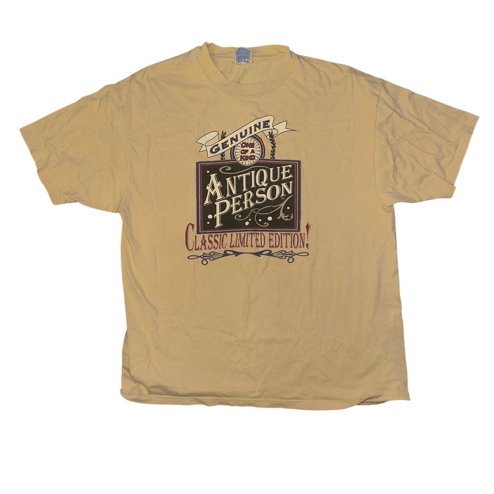 Vintage 1993 Hanes Beefy-T Antique Person Graphic Tee Tan XL Single Stitch 90s
